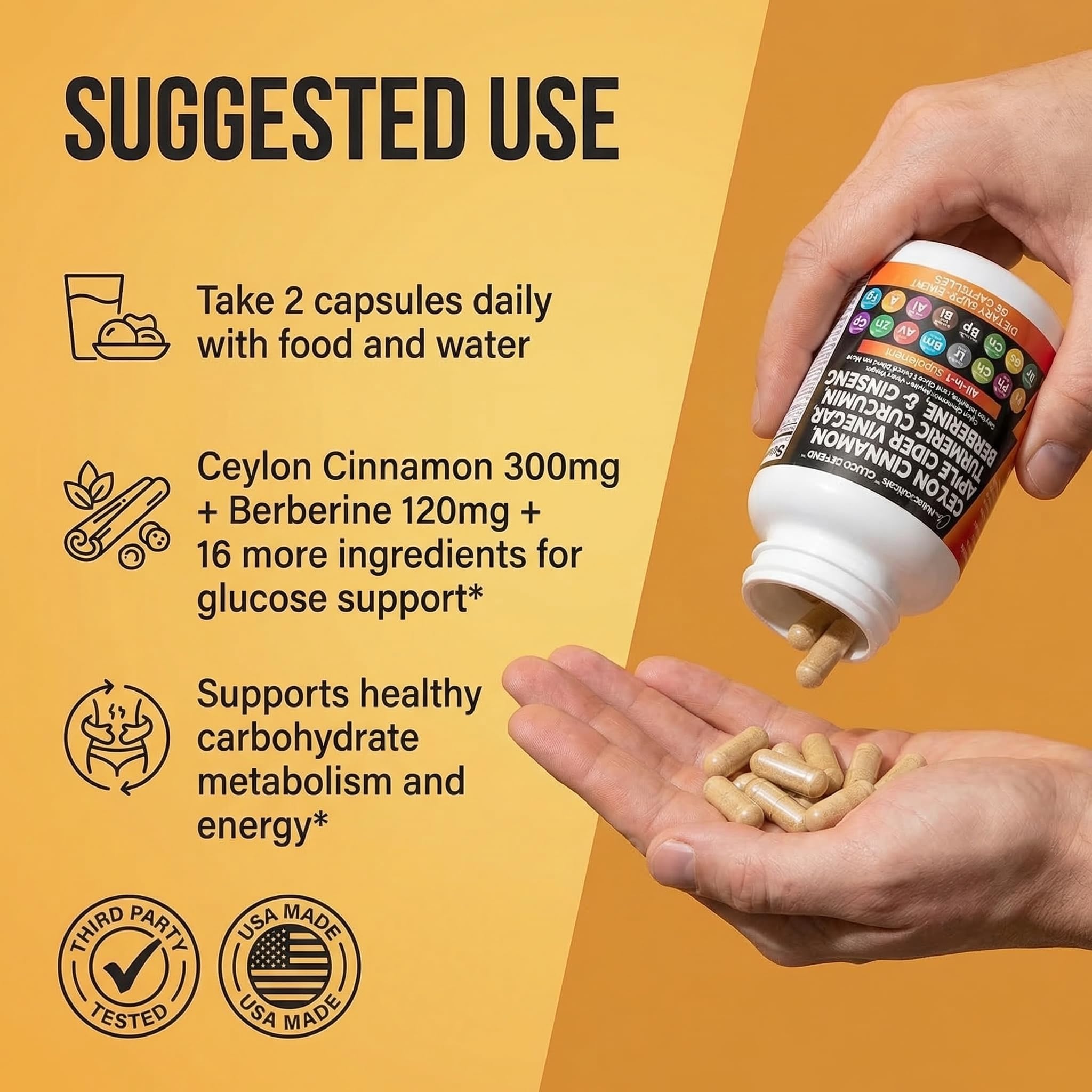 Clean Nutraceuticals Ceylon Cinnamon Capsules + Berberine Turmeric Apple Cider Vinegar Ginseng Bitter Melon (Karela) Gymnema Milk Thistle Fenugreek Supplement Pills Powder for Men & Women — Amazon image 6