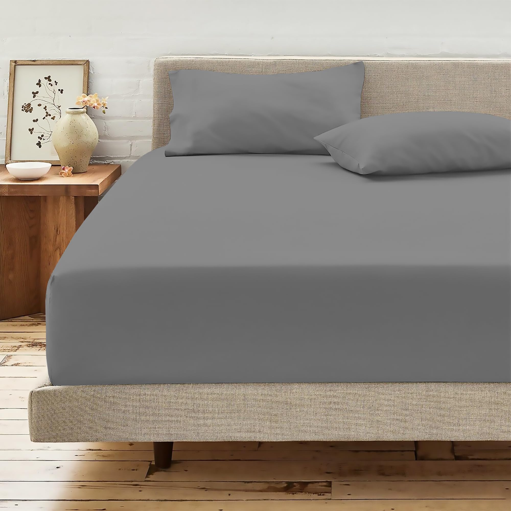 RELIANCE Bedding Luxury Double Fitted Sheet – 100% Egyptian Cotton, 400 Thread Count, 40cm Extra Deep Pocket, Hypoallergenic & Breathable, Soft & Durable 4FT Bed Sheet with Corner Elastic