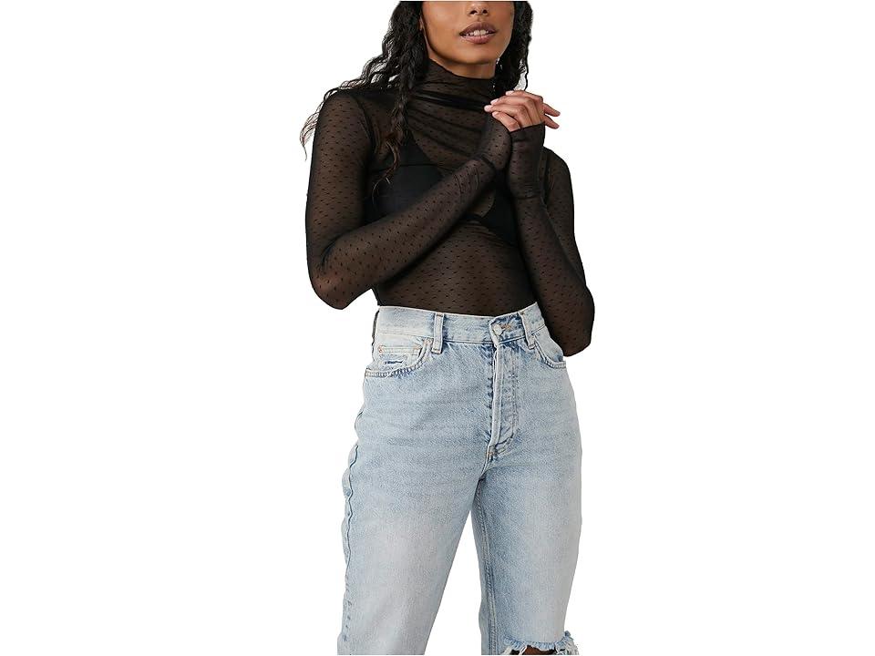Free People On The Dot Layering (Black) Women's Clothing INTERNATIONAL SHIPPING