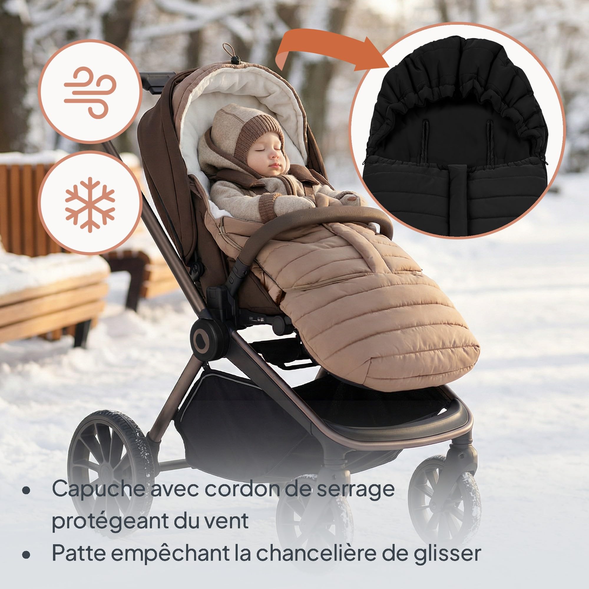 Lionelo Oli Chancelière Bébé Poussette Universelle 2 en 1 Hiver 101 x 45 cm | 2 en 1 poussette et nacelle, chaude jusqu’à -20°C, déperlante, capuche réglable, compatible harnais 5 points, lavable à 30°C