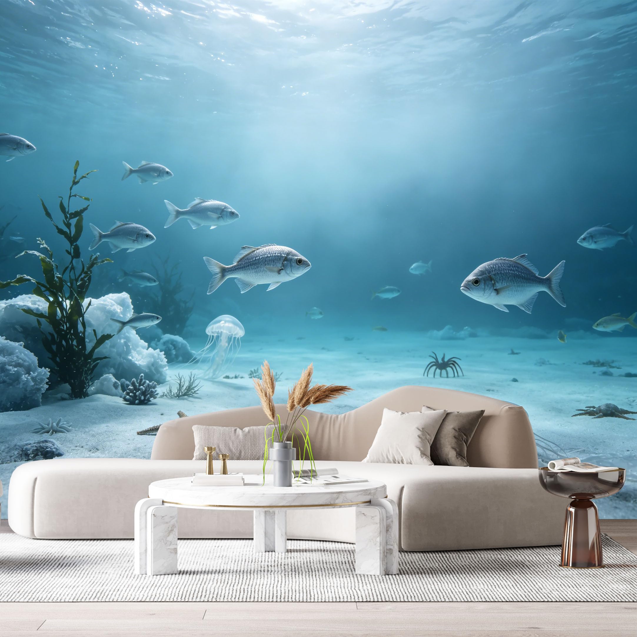 Custom Size Wall Murals Ocean Marine Tropical Fish Jellyfish Underwater Scenery SelfAdhesiveWall Fabric Removable Wallpaper Wall Decor for Living Room Bedroom Bathroom
