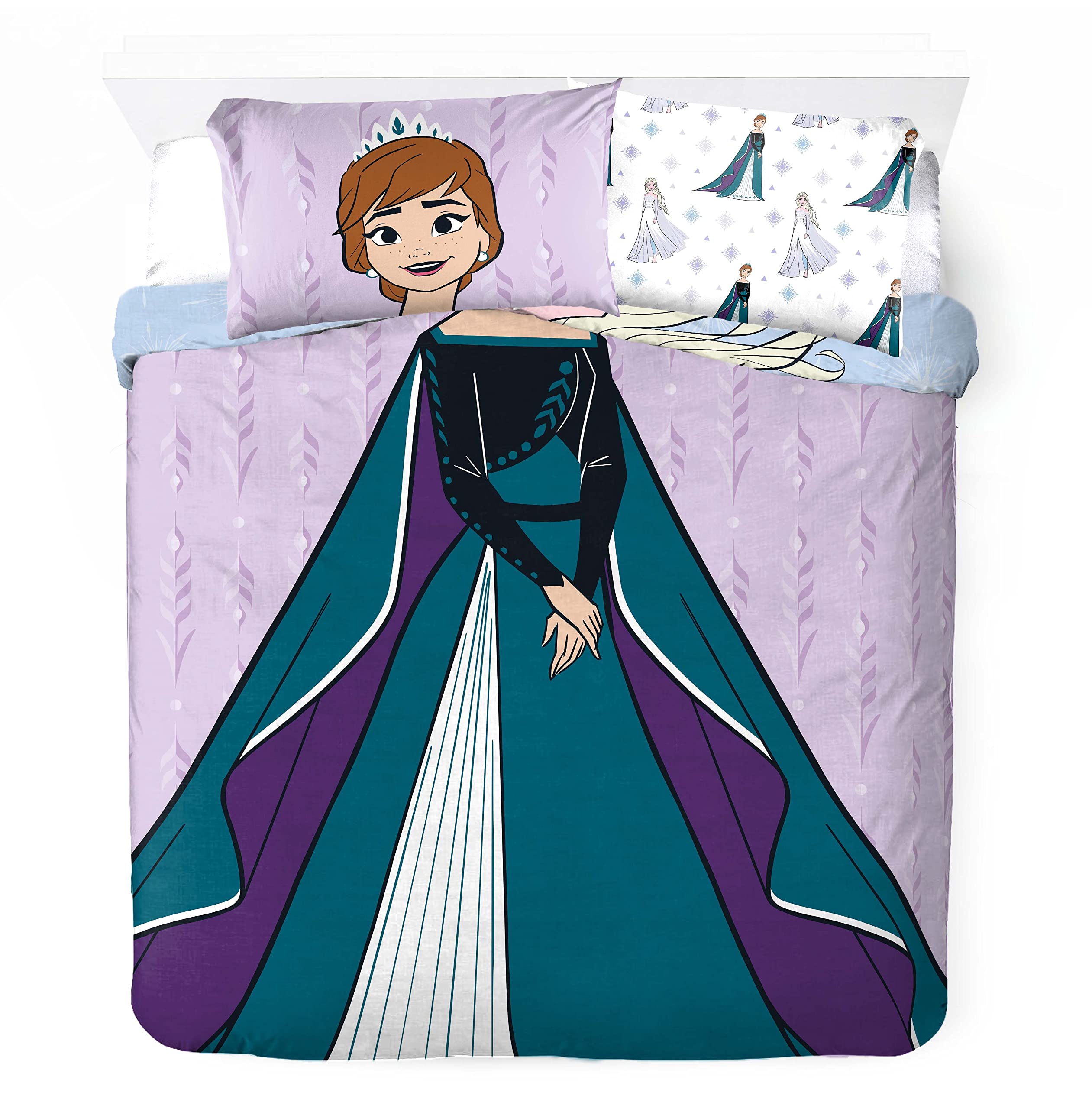 Jay Franco Disney Frozen - Set di biancheria da letto matrimoniale, 100% cotone, 4 pezzi, include copripiumino, lenzuolo con angoli e federe