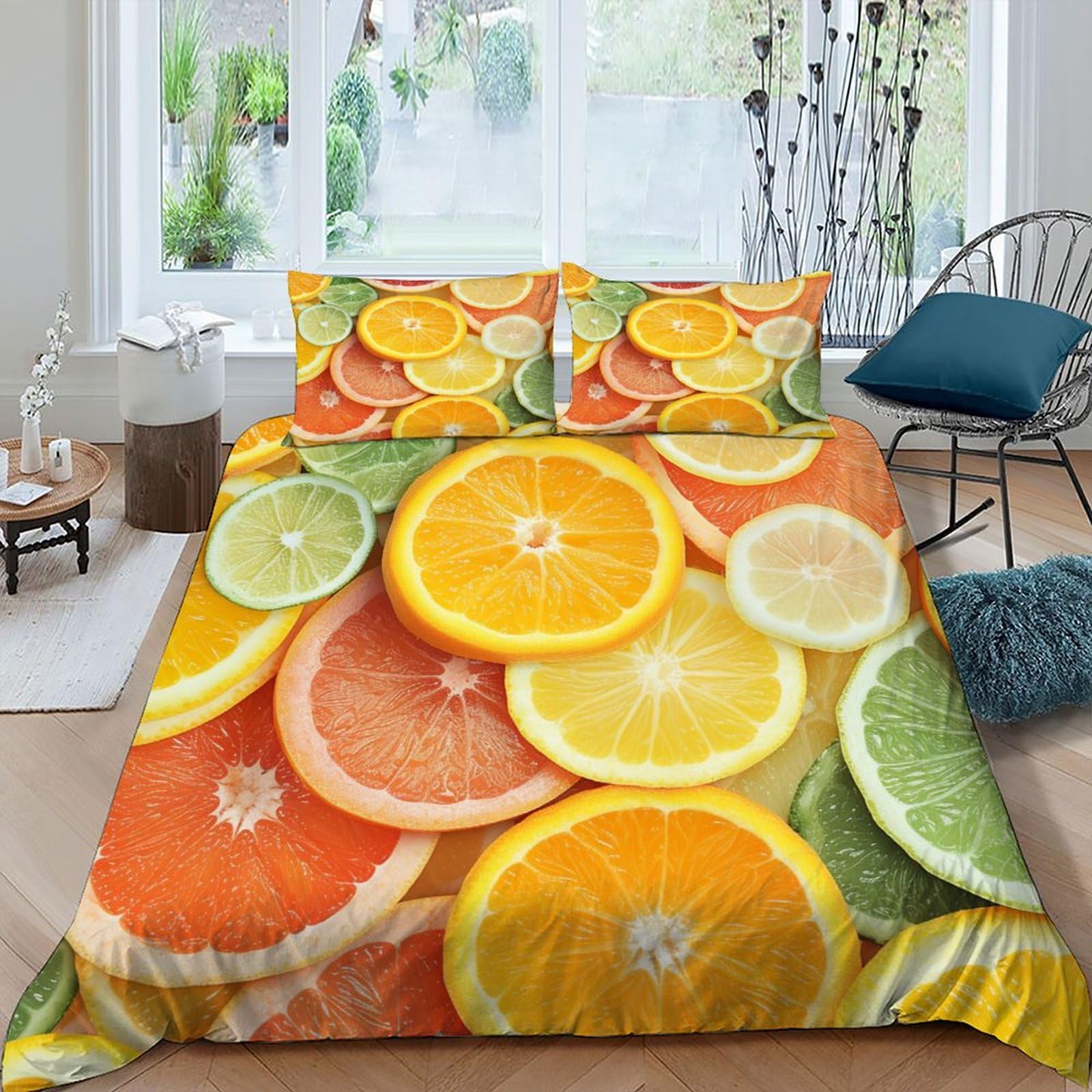 Parure de couette orange et fleurs pour illuminer votre chambre king size