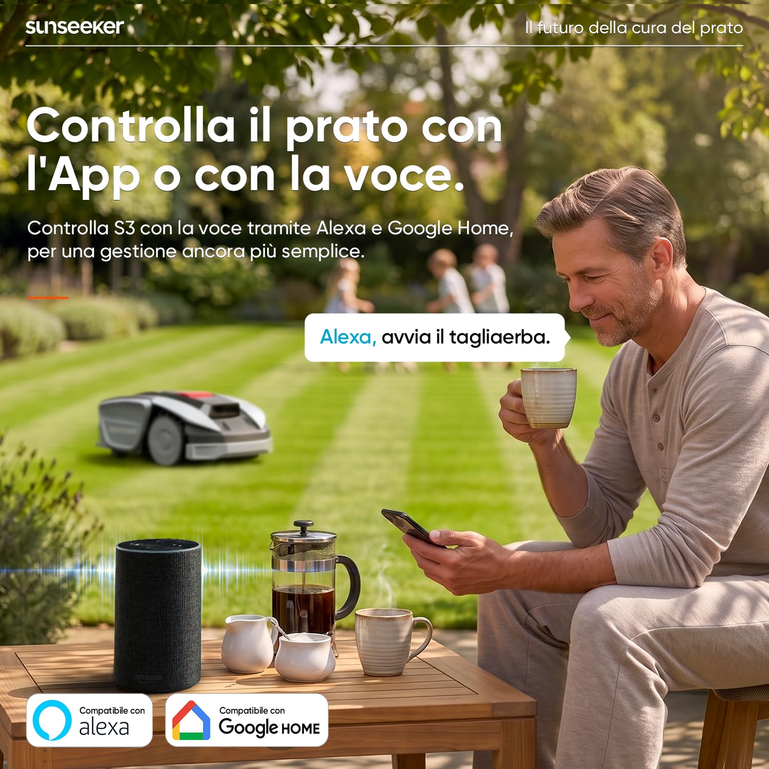 Sunseeker S3 Robot Tagliaerba Senza Filo, RTK + Vision AI, 800 m² + Set di 12 Lame Universali