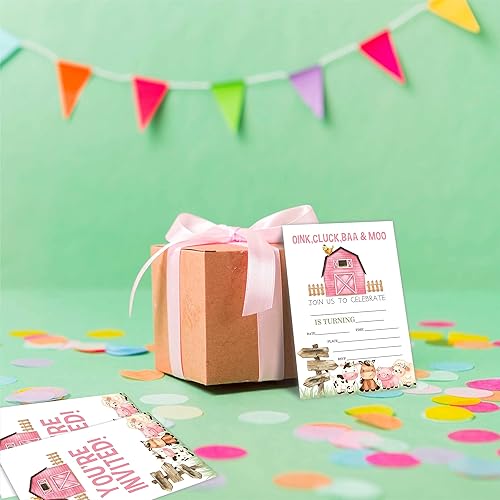 Miniatura 4 de Invitación de fiesta de cumpleaños de granja, tarjetas de invitación de animales de granja (20 unidades) con sobres, tarjetas de invitación de