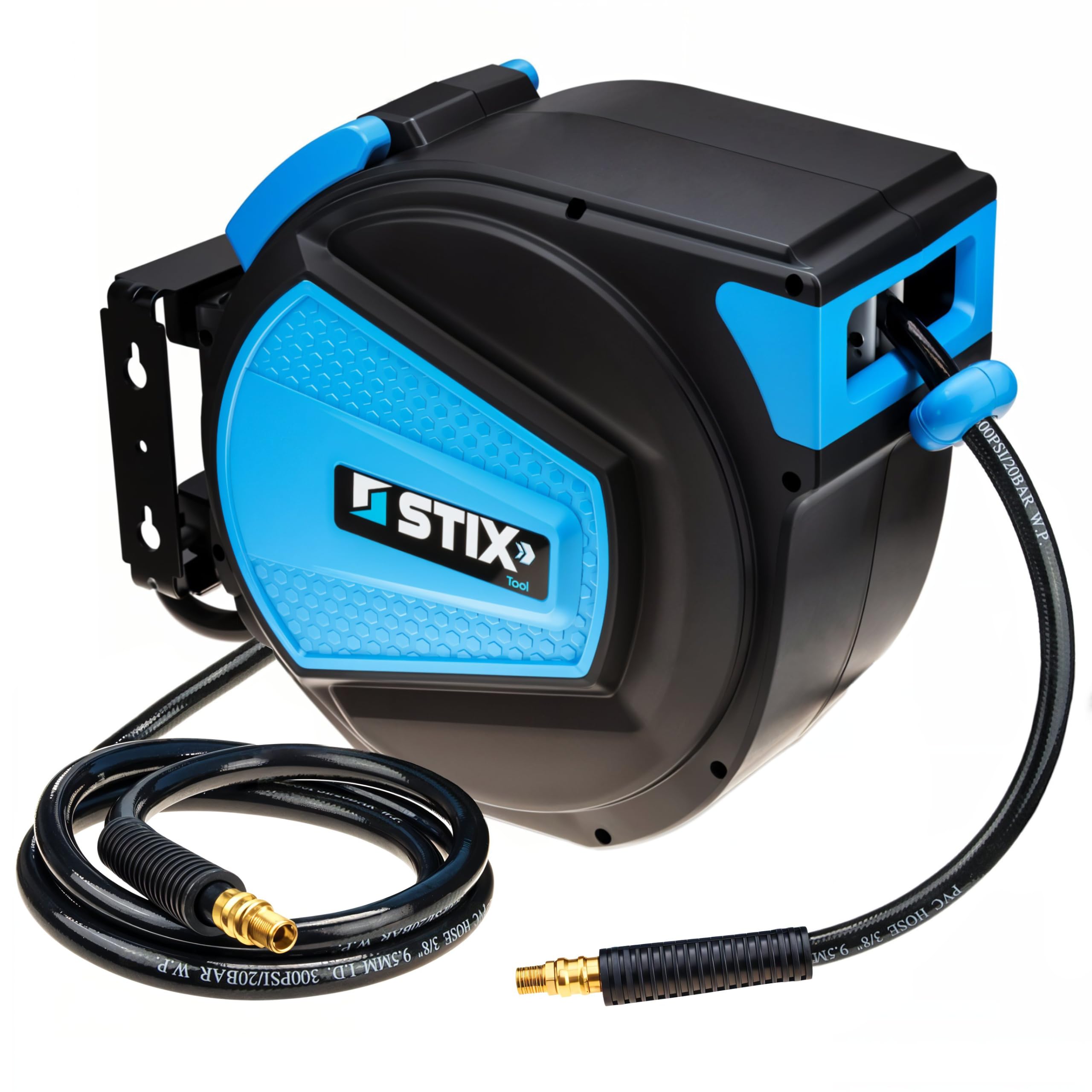 Stix Avvolgitubo aria compressa - lunghezza 20m - Tubo dell'aria in PVC - Staffa girevole a 180 gradi - Montaggio a parete/soffitto - raccordo per tubo flessibile G-1/4”