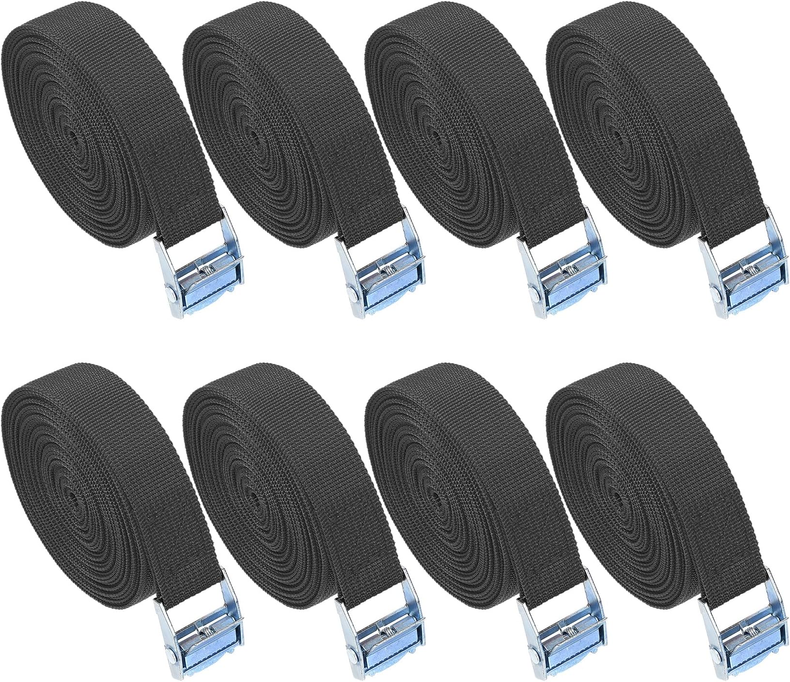 2m Tie-down Straps, 8 Pcs Short Ratchet Straps with Clamps, Adjustable Securing Straps with Buckles, Fastening Belts for Bike Racks/Car/Bicycle/Hand Truck/Motorcycle/Luggage (Grey)
