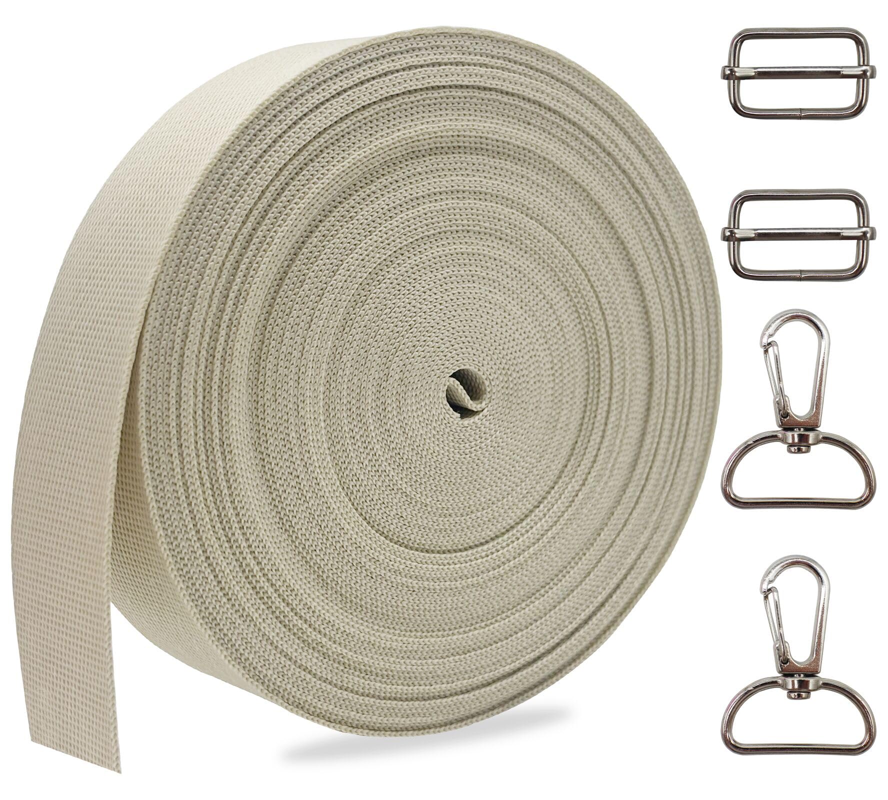 Ivory White 1'' Heavy Duty Nylon Webbing Straps with Buckles 10Yds