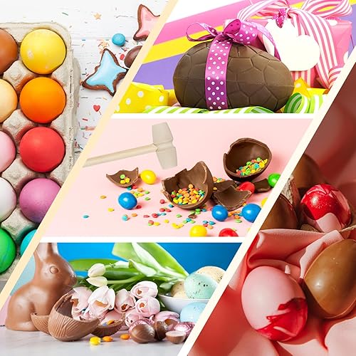 Miniatura 3 de 8 moldes para huevos de Pascua con 2 piezas de martillo de madera 3D rompibles moldes de silicona para chocolate, moldes antiadherentes de silicona