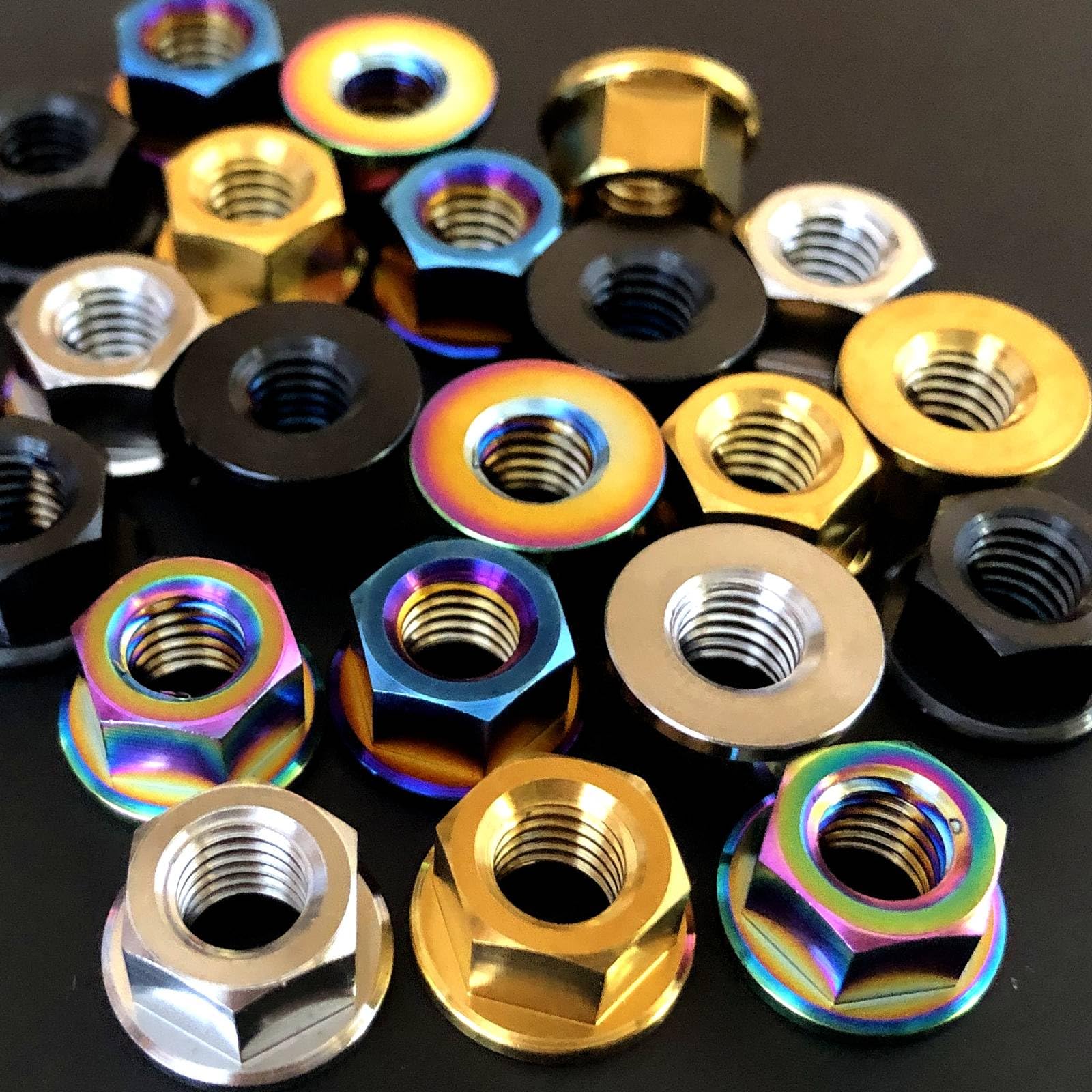 RISON tytanowa nakrętka kołnierzowa M12 x 1,75 mm, tytanowa nakrętka zębata, wypalana, niebieska, 6AL4 V, tytanowa nakrętka kołnierzowa do motocykla, 5 sztuk