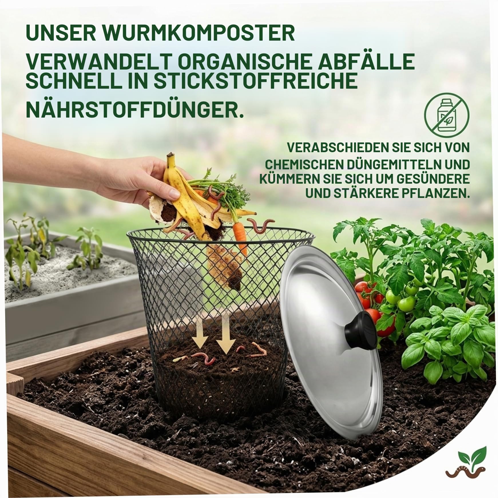 6er-Pack Wurmkomposter mit Deckel, unterirdischer Kompostbehälter aus Metallgeflecht für Küchen- und Gartenabfälle, Kompostbehälter für den Außenbereich für natürliche Zersetzung, Wurmkomposter