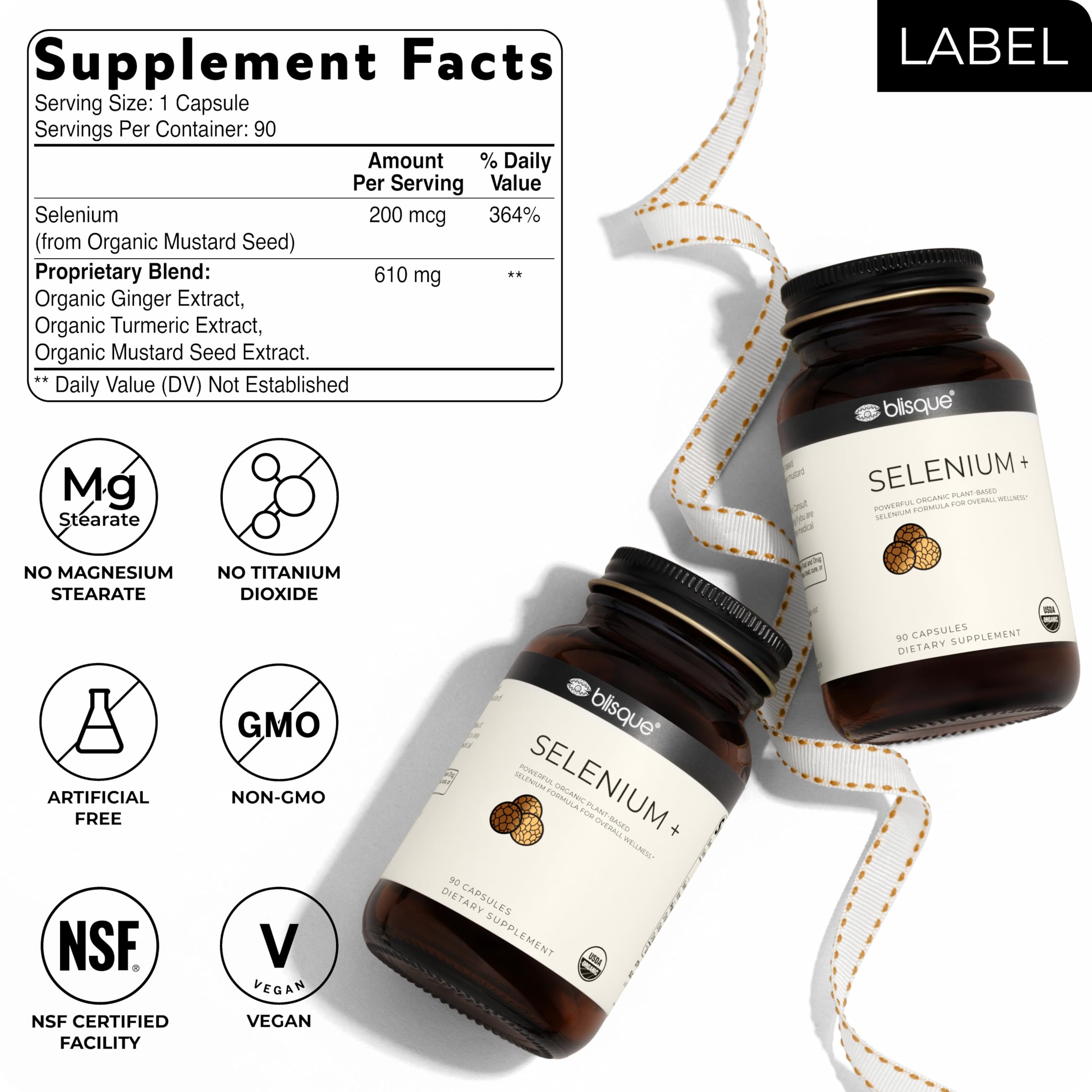 Blisque - Organic Selenium for Thyroid Support, Immune System, and Heart Health | with Organic Mustard Seeds | Authentic and Natural | 90 Capsules — Amazon image 6