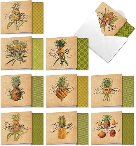 Miniatura 1 de The Best Card Company, Juego de 10 tarjetas en blanco surtidas en caja con sobres (1 cada uno, 10 diseños) Pineapple Plenty ACQ4938OCB-B1x10