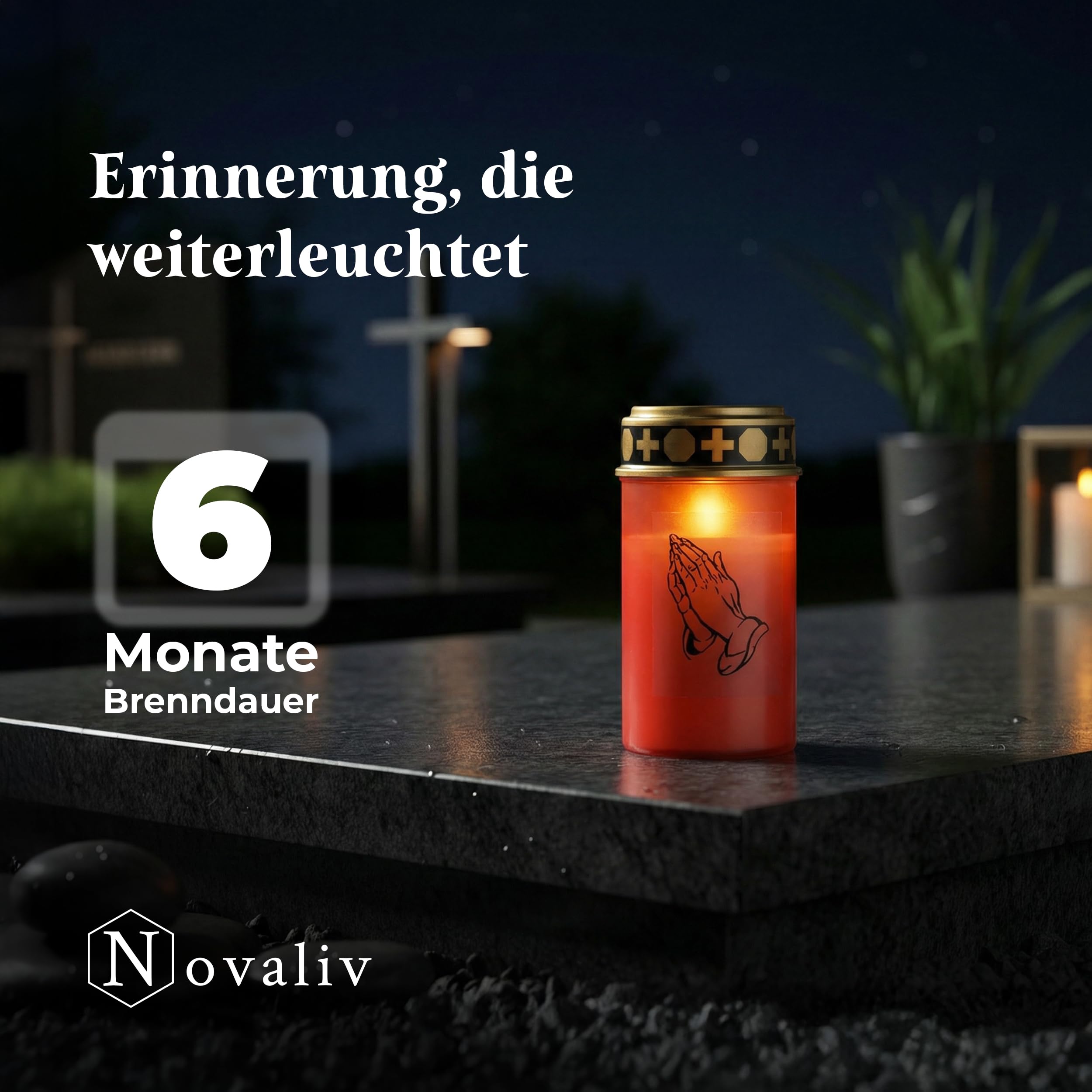 Novaliv Znicze białe 2 x i czerwone, 2 x świecące świece LED, migoczący płomień, świeca nagrobna LED z baterią, świeca cmentarna, świeca pamiątkowa, latarnia nagrobna, światło wieczne