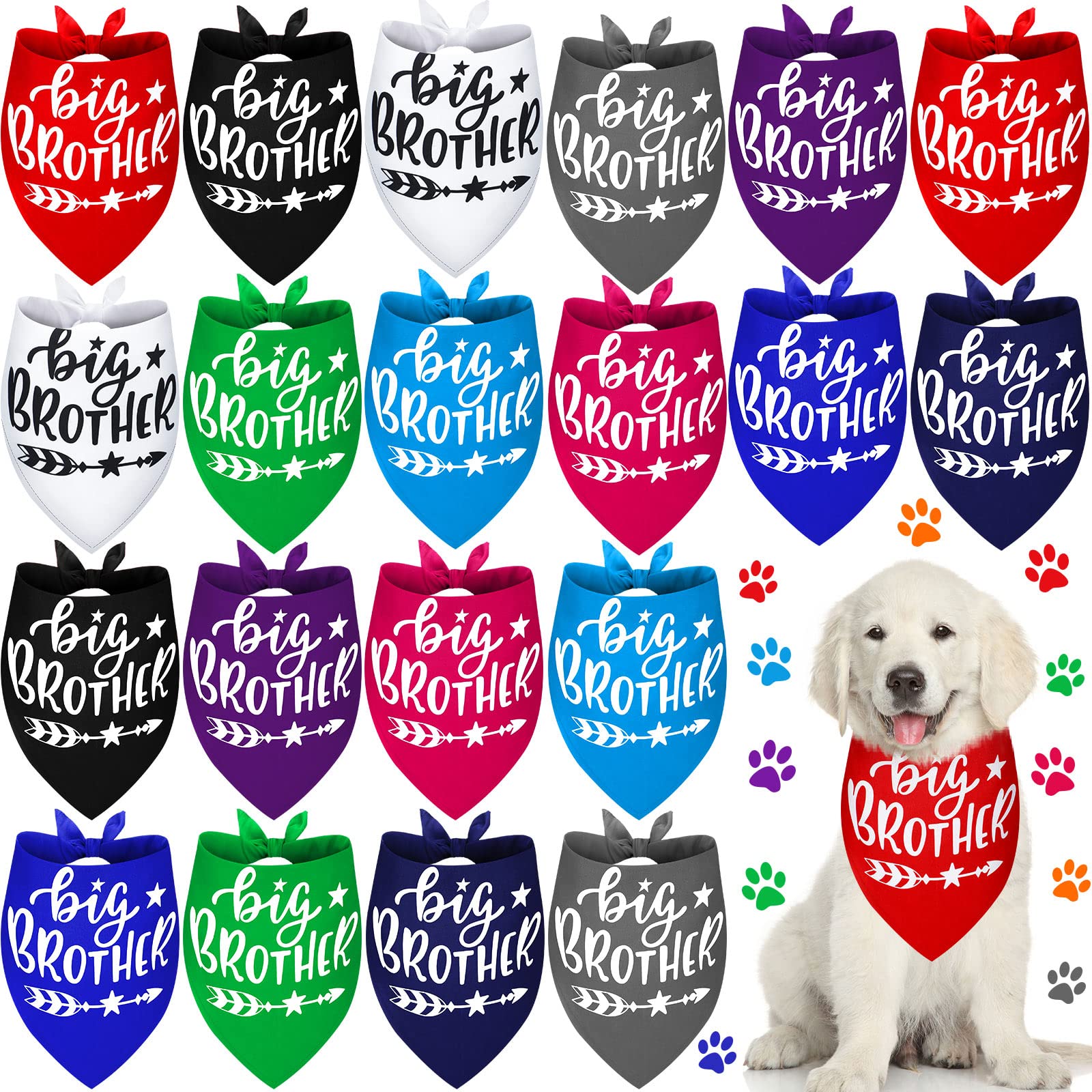 Preboun 20 Pcs Big Brother Dog Triangle Dog Bandana Assorted Colors Big