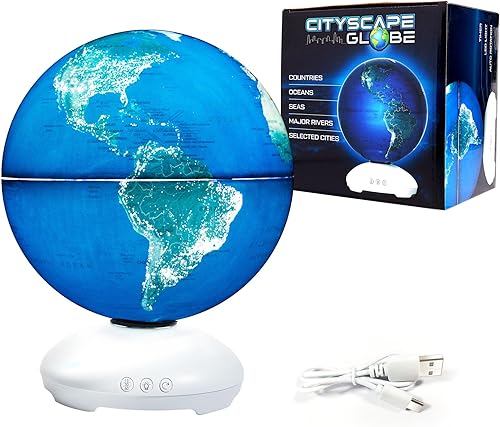 USA Toyz Cityscapes - Globo iluminado para aprendizaje de niños, globo STEM con soporte, 3 ajustes de sueño, rotación automática, lámpara LED de