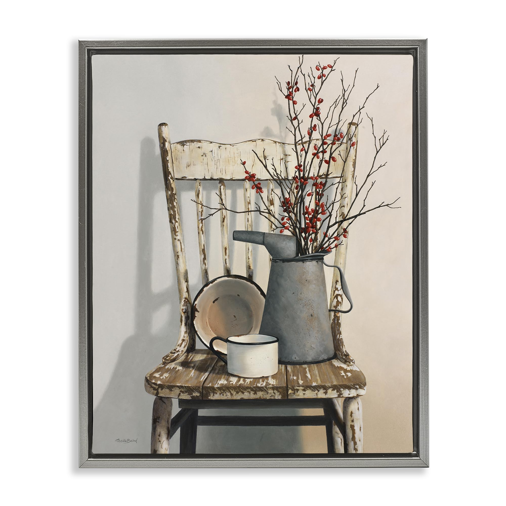 Stupell Industries 'Vintage Rustic Still Life', Floating Frame Canvas Art, Gray, 17 x 21 Inches, Easy to Hang and Sturdy, Made in USA, by Cecile Baird