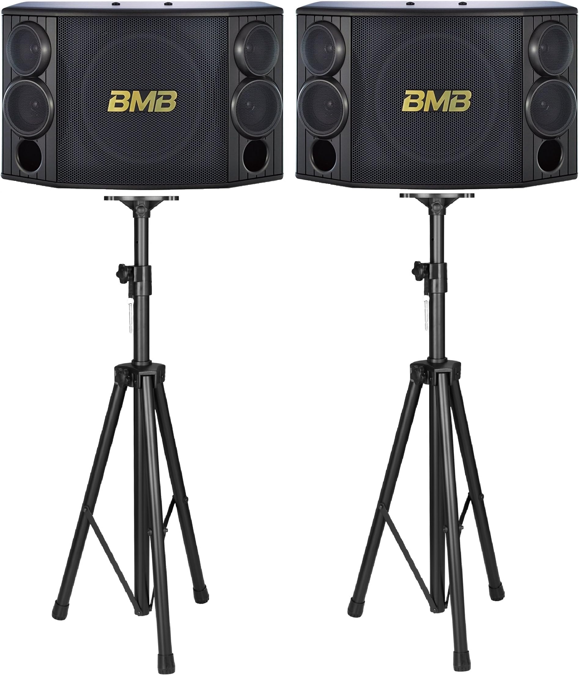 BMB CSD-880 10" 1000W 3-Way Speaker (Pair) with 2 Heavy Duty Tripod Stands Bundle