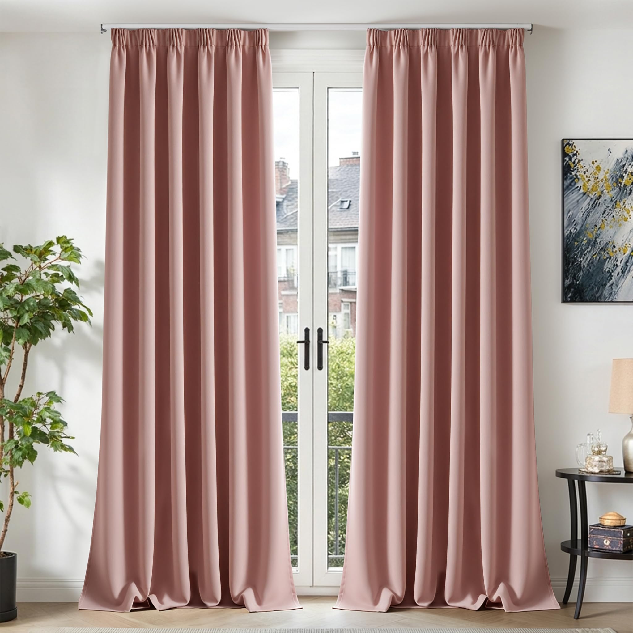 TOPICK Pink Blackout Curtains for Bedroom, Living Room, W90xL108, 2 Panels