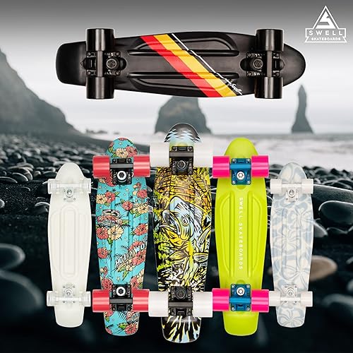 Miniatura 8 de Swell Skateboards Patineta completa de plástico retro de 22 pulgadas y 28 pulgadas para principiantes niños niñas jóvenes adolescentes adultos y