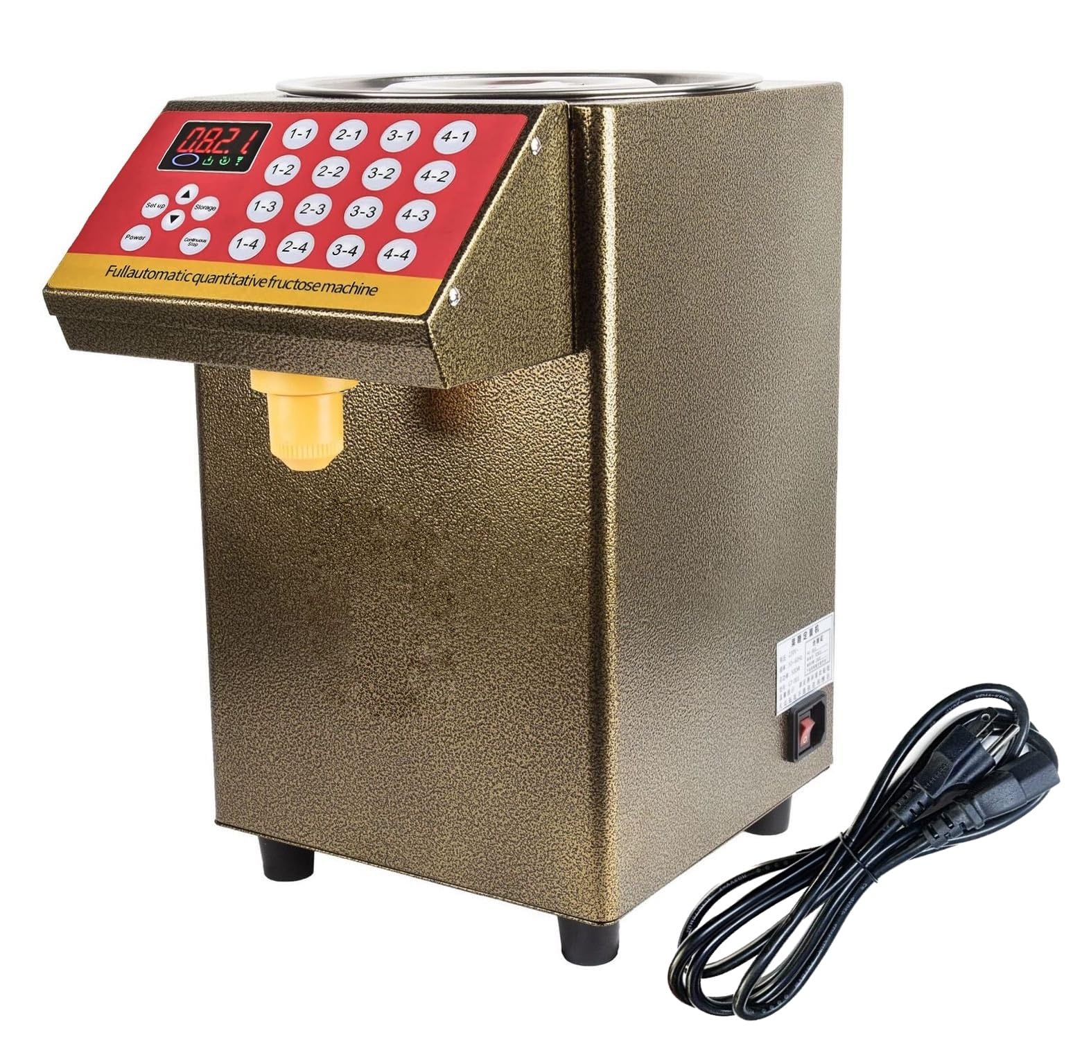 350W Automatic Fructose Dispenser, 5-200g Quantitative Syrup Dispenser, Constant Temp Sugar Dispenser Machine with 8L SUS304 Chamber, Anti-drip Spout, 16 Memory Keys, Shortage Alarm