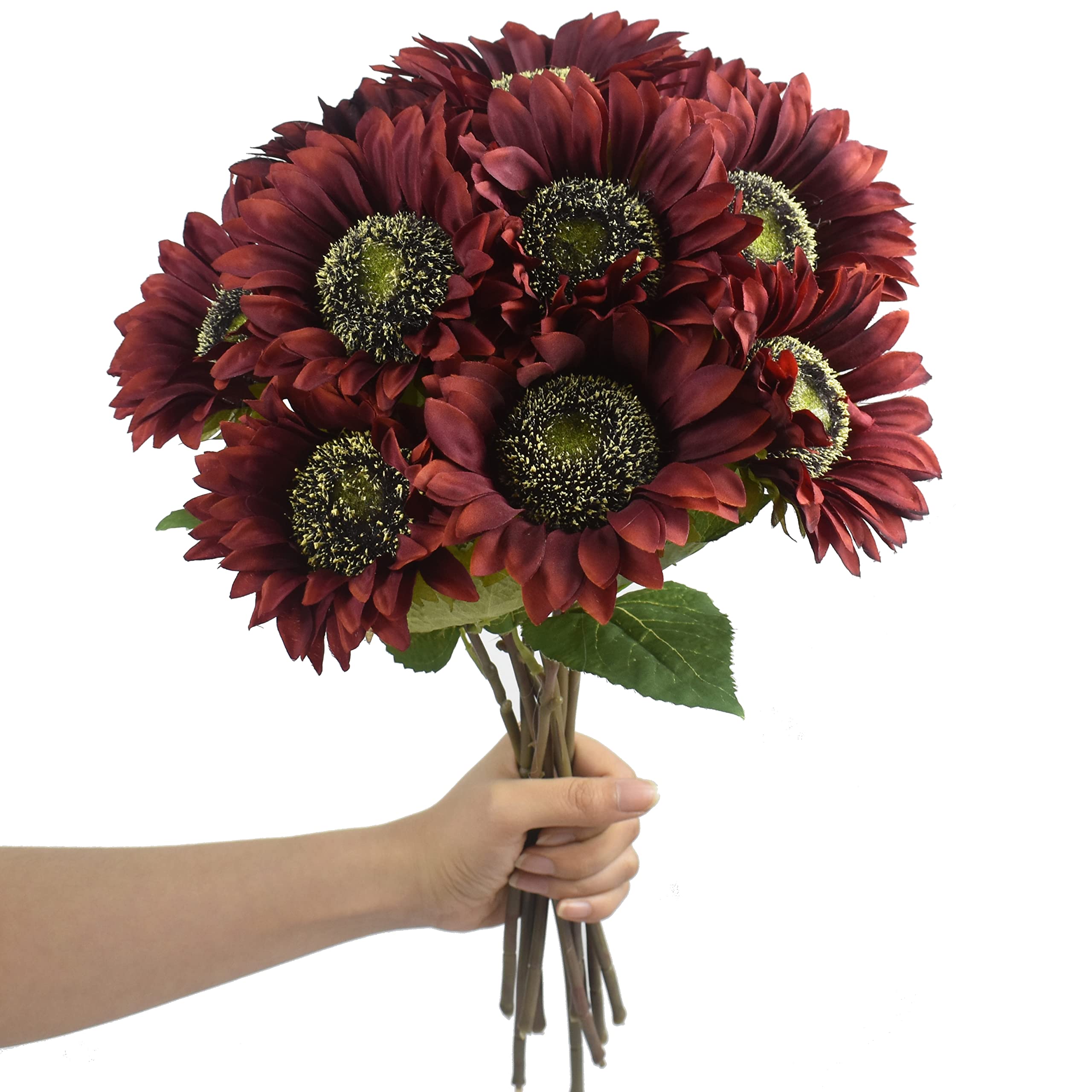WISTART Red Artificial Sunflowers 8 Pcs