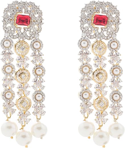 Auraa Trends Rhodium Plated American Dimaond Zircon Red Earring Set For women and girls AT-510