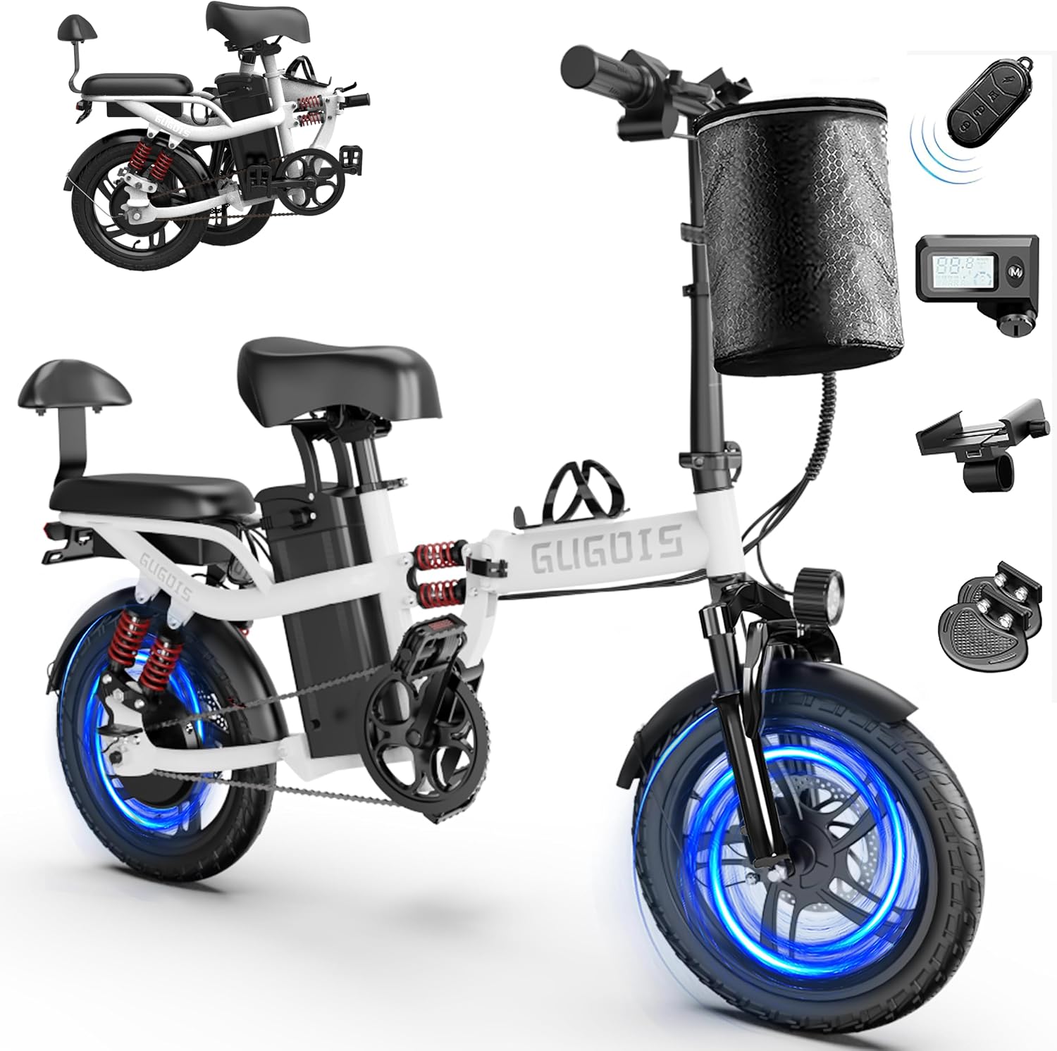 GugoIs Electric Bike for Adults,16/20" Commuter Ebike with 750/1000W & 748.8/960 WH Battery,Up to 25-60 Miles, 2 Seater Adults Electric Bicycles with Full Suspension image 13