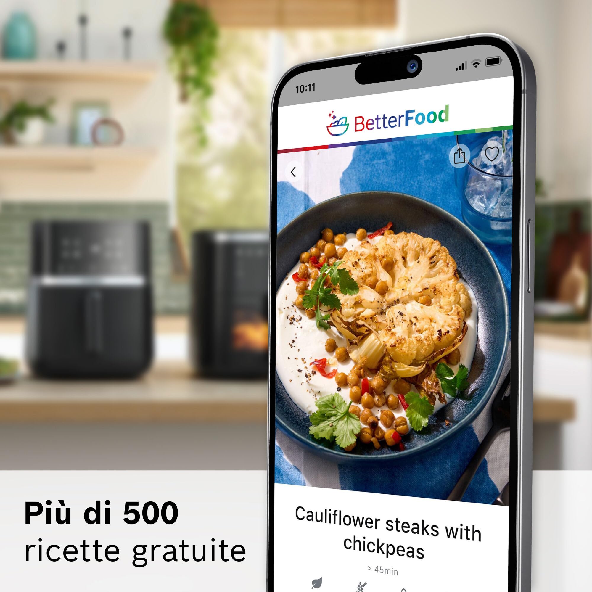 Bosch Serie 4 Friggitrice ad Aria MAF462B0, Air Fryer 6,1 L, 7 Programmi, Doppia Resistenza, Funzioni Defrost e Mantenimento in Caldo, Touchscreen, Cottura fino al 60%* Più Veloce, Nero