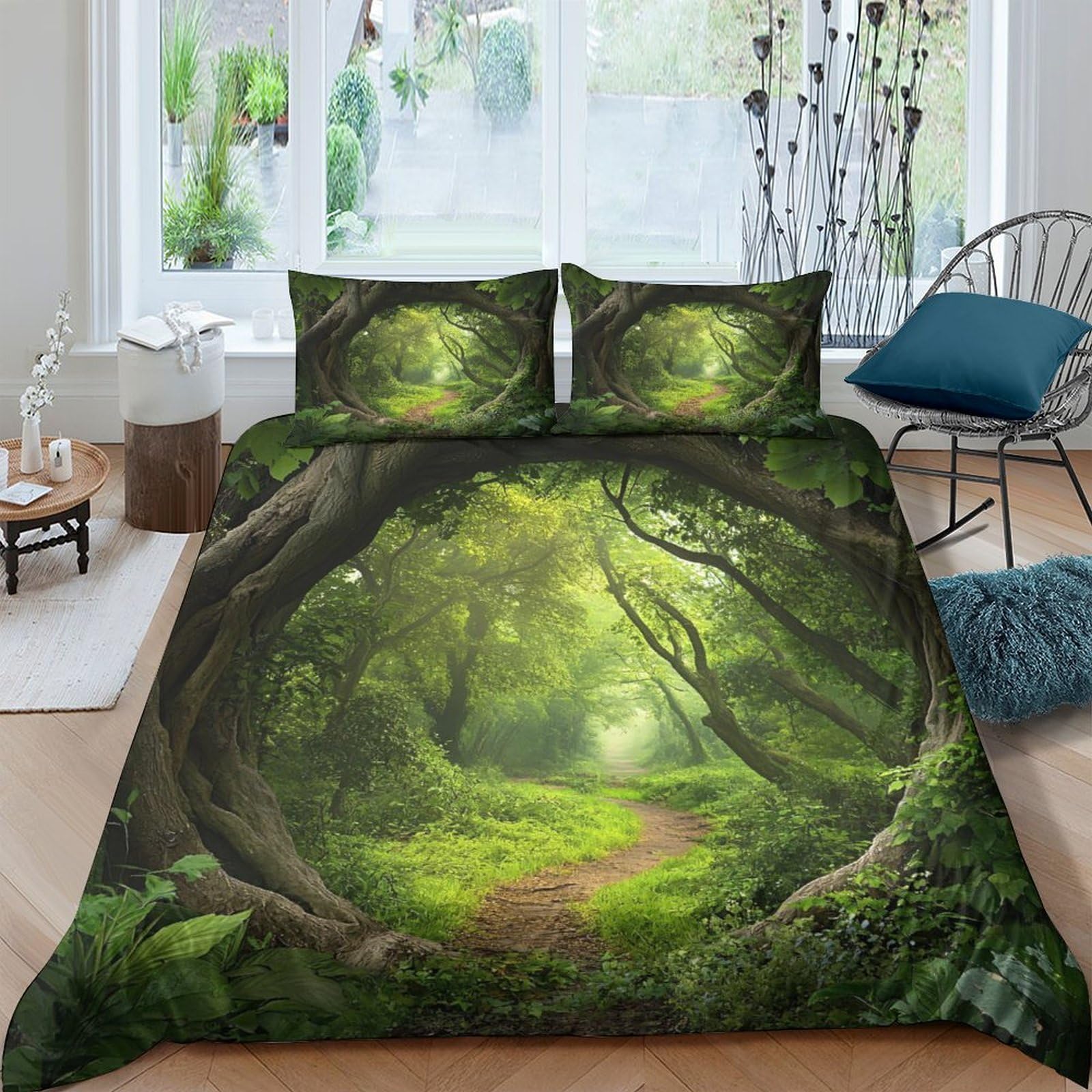 Ctjqhvkz Style-6 3D Printed Enchanted Forest Fitted Sheet Microfiber Deep Green Nature Mattress Cover For Bedroom Guest Room Home Decor Single（135X200cm）