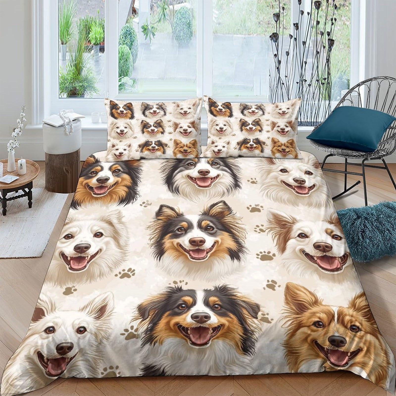 Ctjqhvkz Style-6 3D Printed Dog Faces Fitted Sheet Microfiber Soft Washable Paw Pattern Bed Cover For Bedroom Guest Room Decor Single（135X200cm）