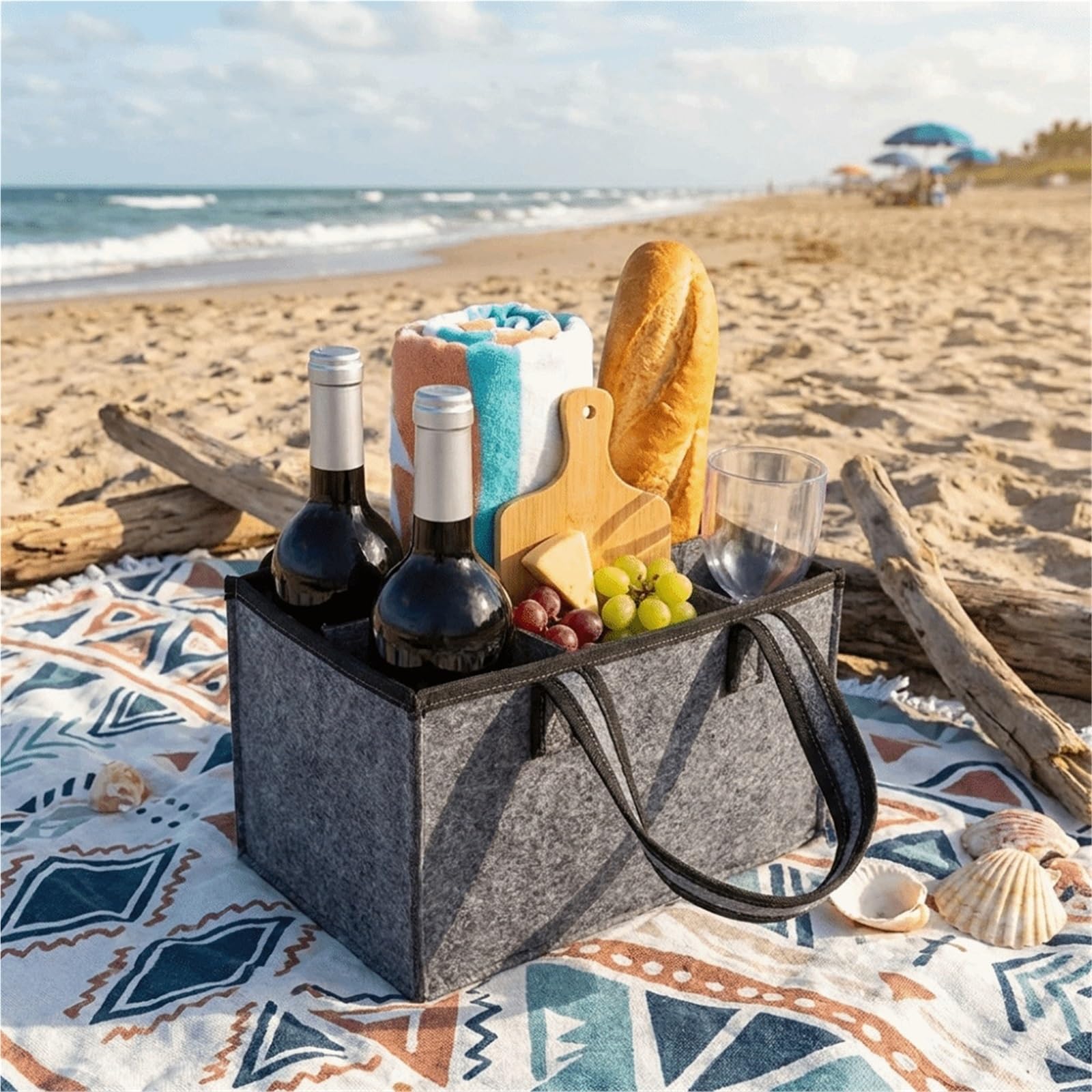 4PCS Portable 6 Compartments Wine Bottle Holder Bag Washable Multi-Purpose Felt with Handle Carrier Wedding für Wein & Bier