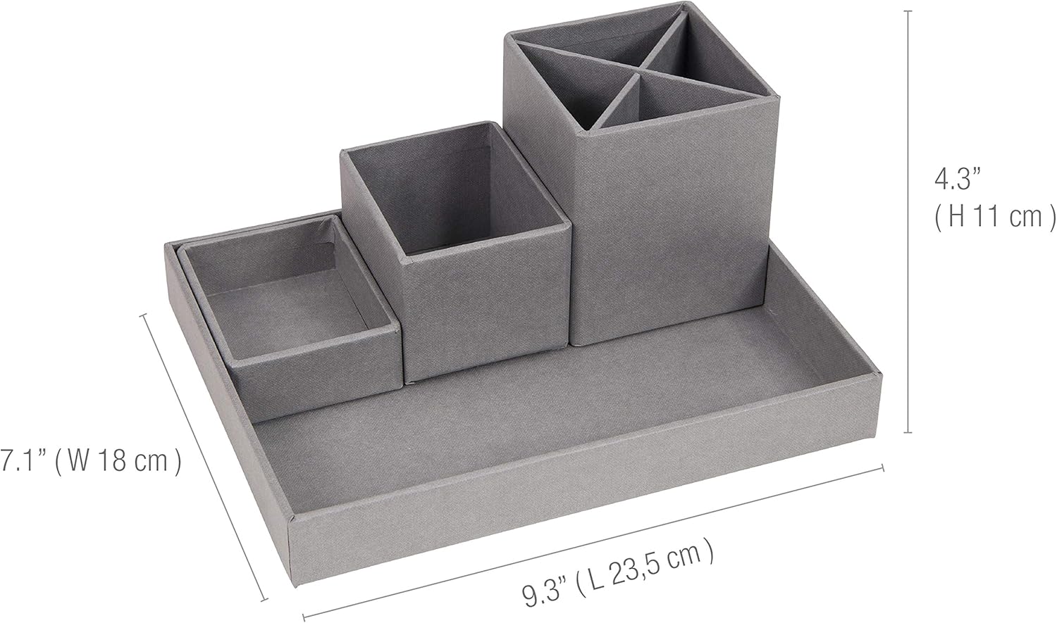 Bigso Lena 4-Piece Fiberboard Interchangable Desktop Organizer, 4.3 x 9.3 x 7 in, Grey