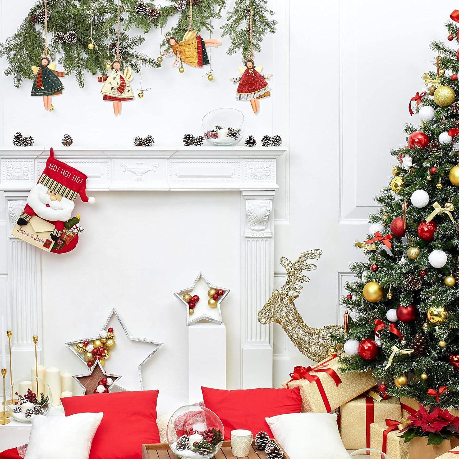 6 Pieces Christmas Tree Ornaments Dancing Metal Angels Decor Flying Angle Hanging Decorations Farmhouse Rustic Angel Decors with Hanging Rope for Christmas Wedding Holiday Home Office Decoration : Home & Kitchen