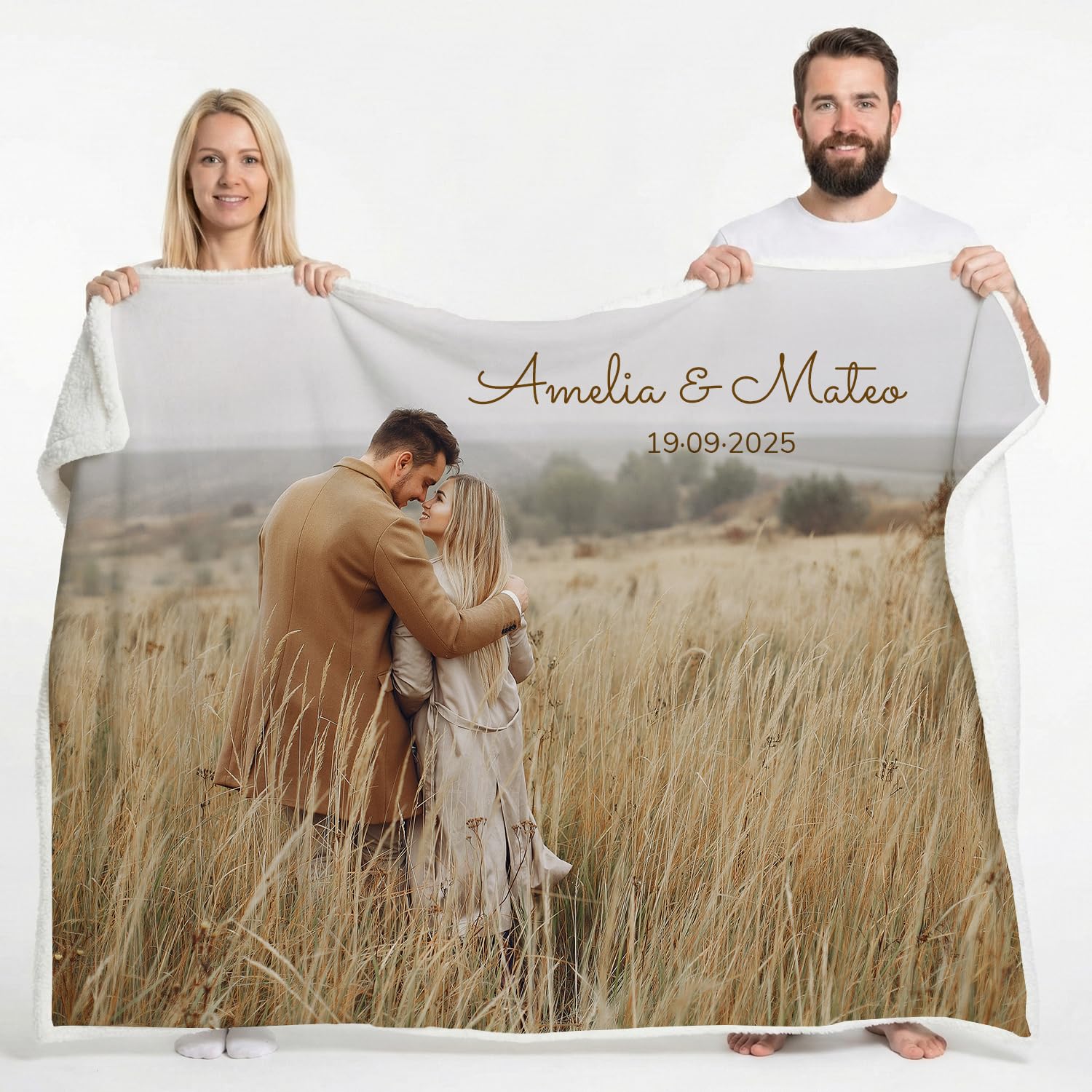 Wanapix | Personalised Fleece Blanket with Photo and Text | Maximum Warmth 510 g/m2 (Fleece + Sheep) | Anti Pilling | Sofa / Bed Blanket | 120 cm x 180 cm
