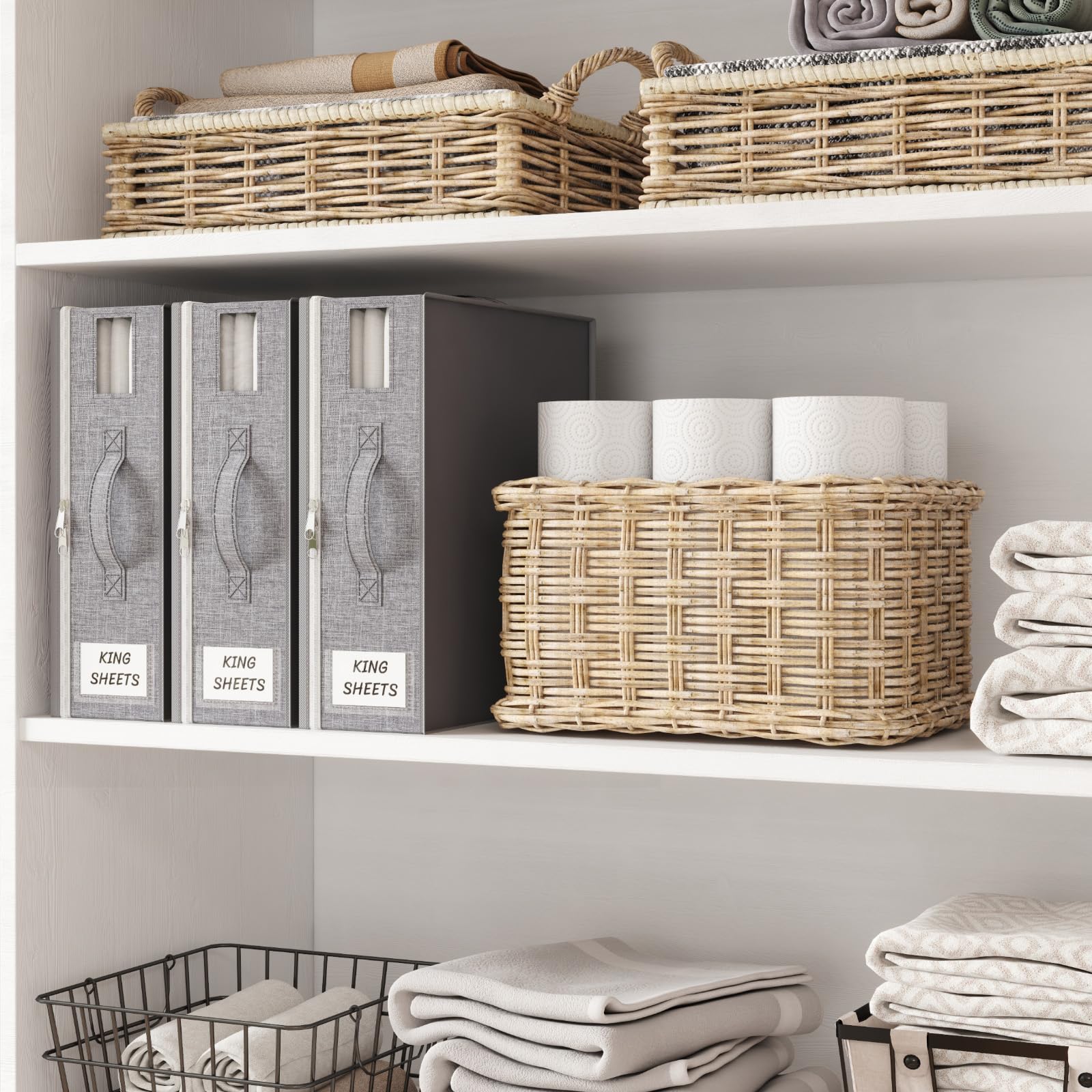 Lifewit Grands Sacs Rangement Drap de Lit Pliables, Boite Parure de Lit avec 2 Fenêtres Transparentes et 1 Étiquette, Organisateur Drap, Range Housse Couette, Couverture, 38 × 33 × 12 cm, Lot de 3