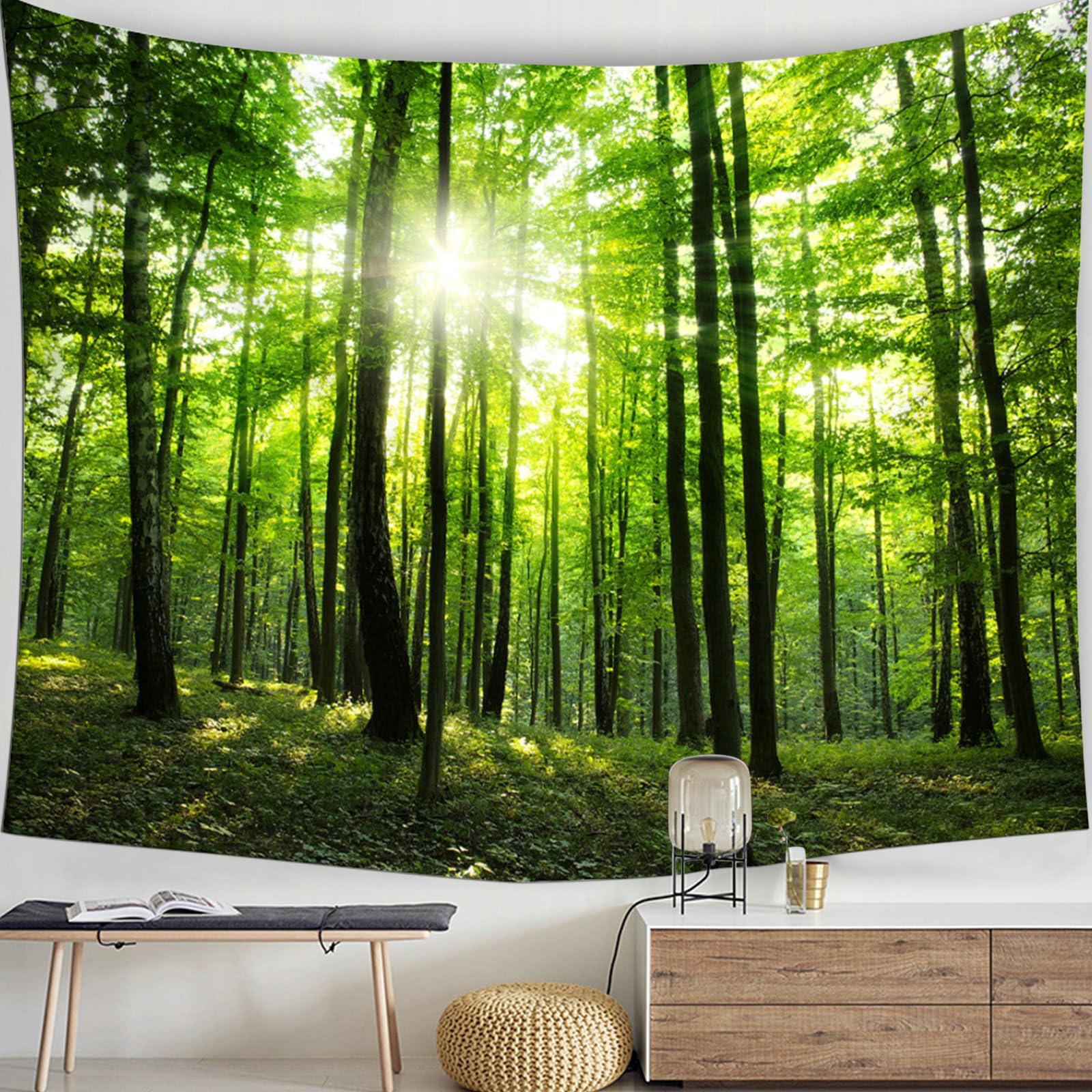 Beydodo Wandteppich Groß 300x256CM, Wandbehang Wald Grün Wandvorhang Motiv Natur Wandteppich Aesthetic Wall Tapestry Wanddeko für Schlafzimmer Wohnzimmer Wohnheim