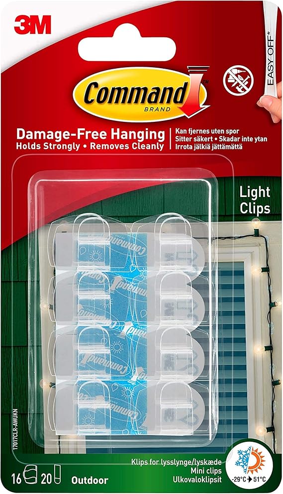 Command Outdoor Light Clips, 16 clips, 20 strips, Water