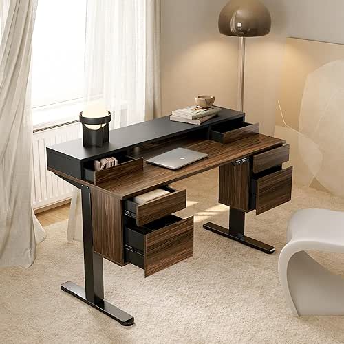 HUANUO Standing Desk with 6 Drawers, 55 Inch Electric Height