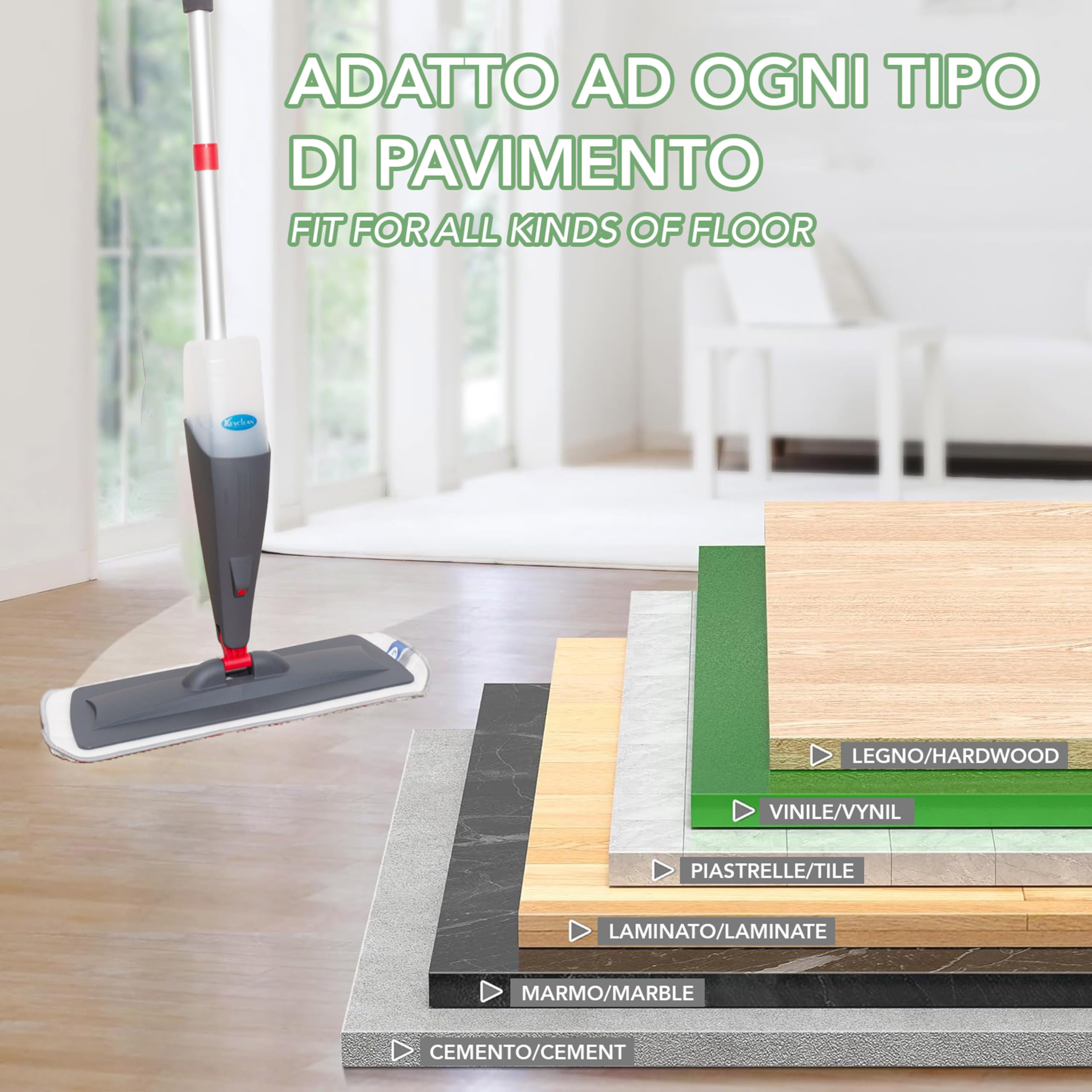 IPEA Aluminiowa szczotka do spryskiwaczy ze ściereczką z mikrofibry - super lekka - mop natryskowy z butelką do mycia podłóg, usuwanie kurzu, czyszczenie szyb