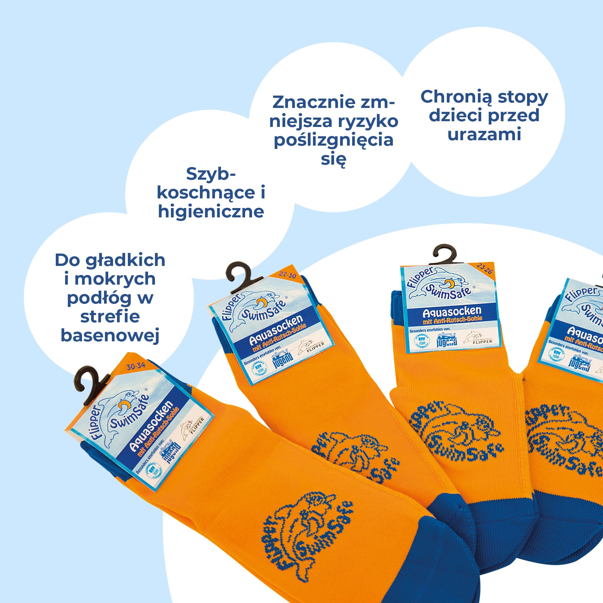 Flipper Swimsafe 1053 - Aquasocks z antypoślizgową podeszwą w kolorze niebiesko-pomarańczowym, dla dzieci i maluchów, rozmiar 27 -30, odpowiednie na beztroskie wizyty na basenie.