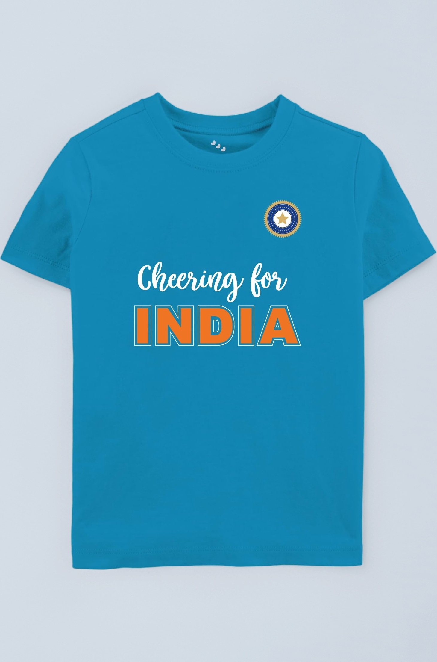 Cheering for India Cricket Kids Tshirt Jersey Blue 100% Cotton