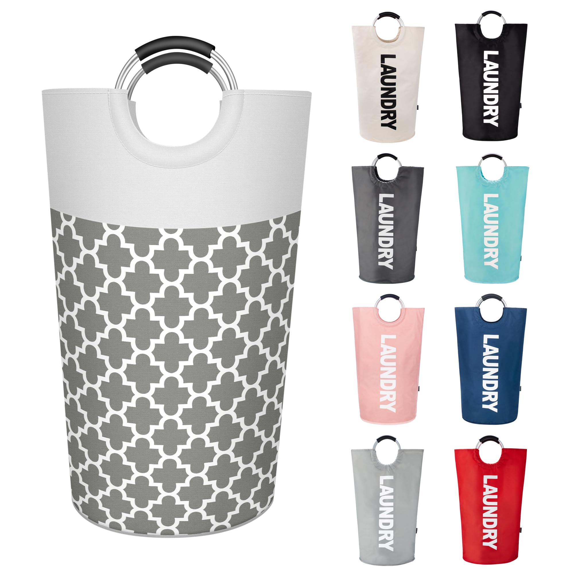 Caroeas 90L Light Laundry Basket (13 Colors), Waterproof Laundry Hamper, Laundry Bag with Padded Handles, Clothes Hamper, Collapsible Laundry Basket Easy Storage 90L LightGreyS