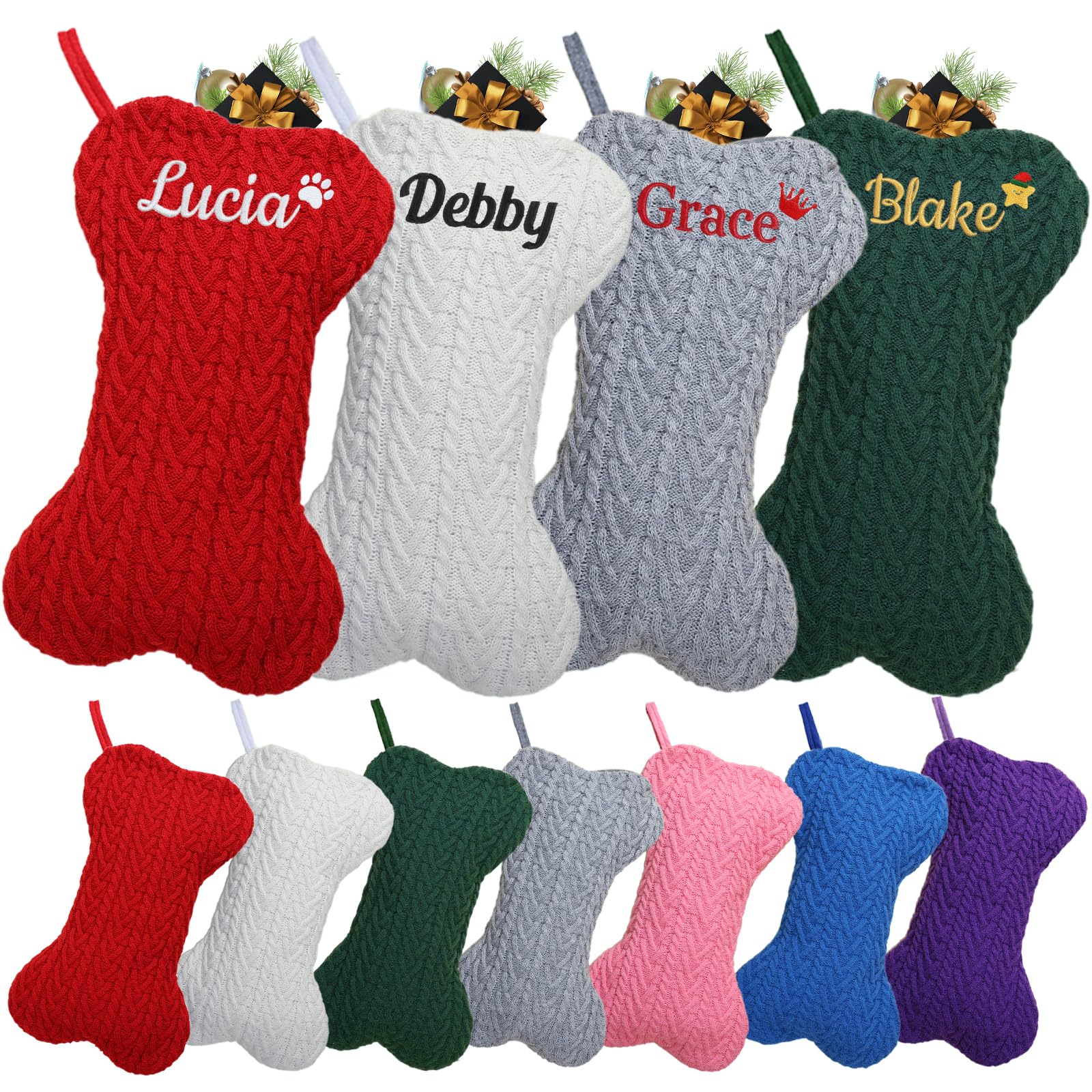 Personalized Dog Christmas Stocking - Custom Name 16.1" Knit Bone Xmas(1pc)