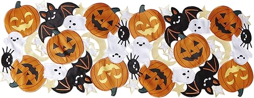 Miniatura 9 de Camino de mesa navideño de Halloween de 13 x 36 pulgadas, apliques bordados de calabazas y murciélagos para decoración de mesa de Acción de Gracias