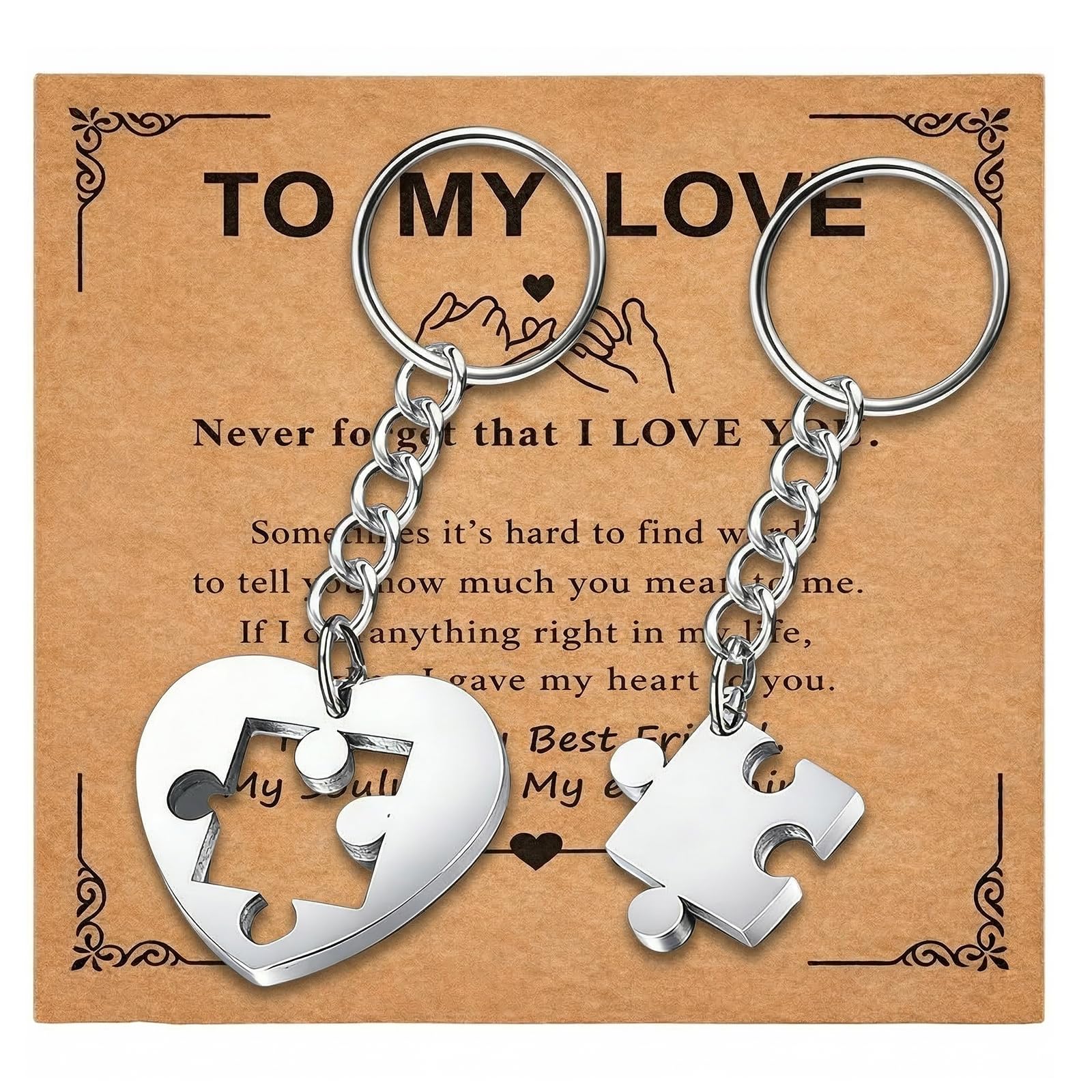 2Pcs Couples Keyrings, Jigsaw Puzzle Matching Keychains with Display Card, Valentines Gifts for Him,Romantic Gifts for Him, Matching Keyrings for Couples, Love Keyring for Boyfriend or Girlfriend