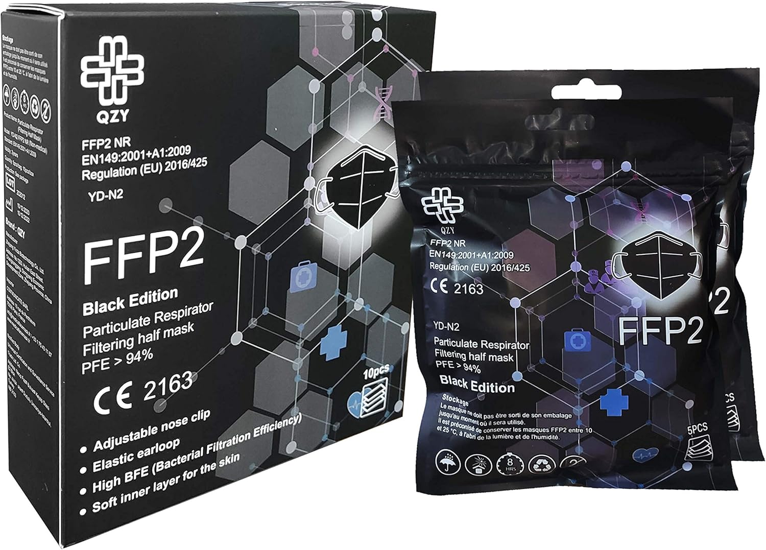 FFP2 Mask Black Edition Box Of 10 CE Certified Black FFP2 Face Masks