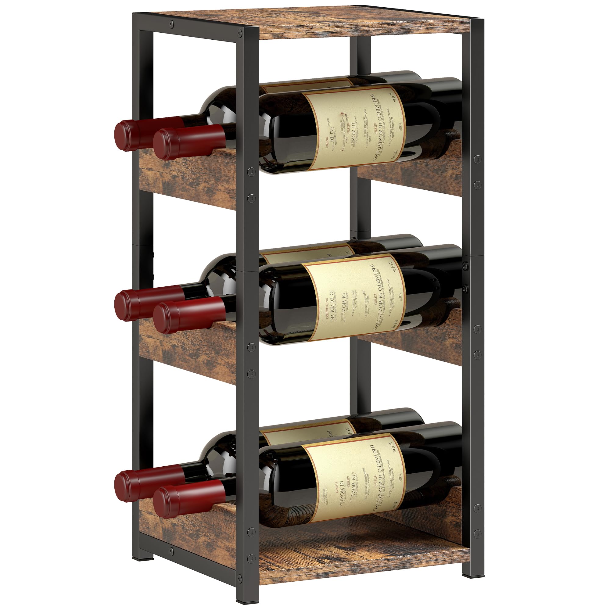 Casier à vin avec plateau supérieur et étagères ondulées antichute pour 6 bouteilles