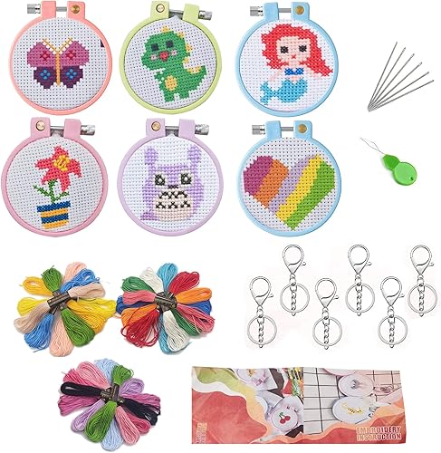 Miniatura 1 de Chwang 6 juegos de punto de cruz para niños de 7 a 13 años, kits de bordado para principiantes con instrucciones (idioma español no garantizado),