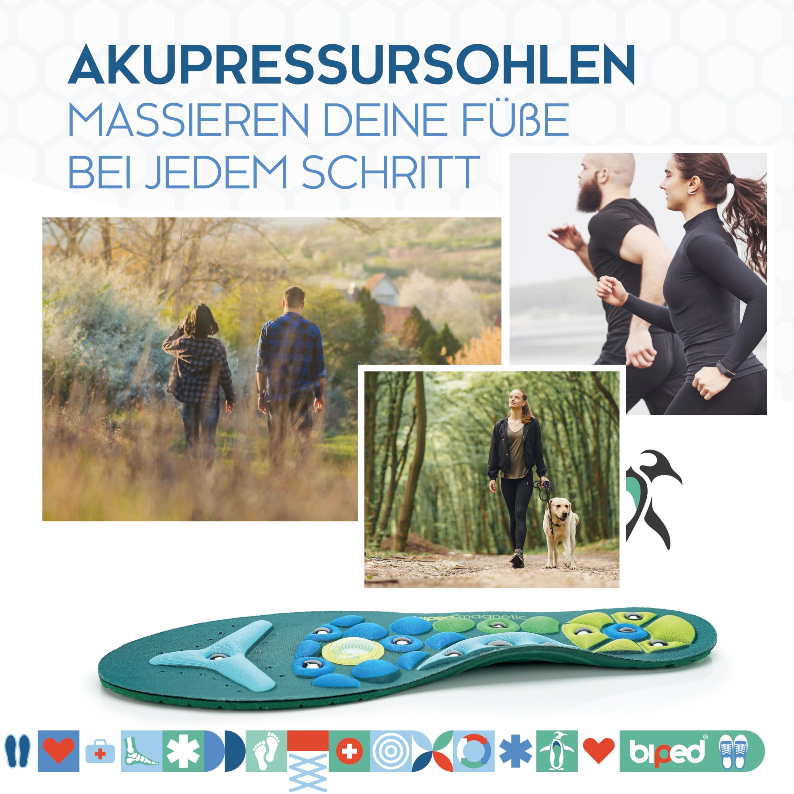 biped Original Magnetic Akupressur Einlegesohlen Herren & Damen – Fußgewölbestütze für Arbeitsschuhe und Freizeitschuhe - Auch bei Plantarfasziitis, Plattfuß und zur Fußmassage z2930(M = 40-43) - 3